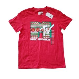 MTV Christmas Logo Shirt NWT Women's Size Medium Red Viacom
